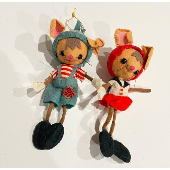 Vintage felt ornaments bendable mice mouse delicate made in Japan 5" whimsical c - Picture 2 of 8